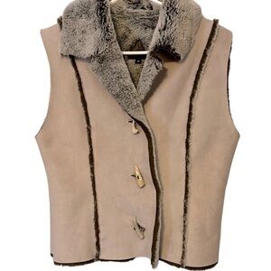 Fjalll Nordic Design Faux Suede/Faux Fur‎ Lined Vest Tan/Cream/Gray Mediu…